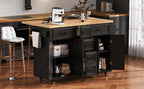 K&K 56.5'' Kitchen Island with Drop Leaf and Power Outlet