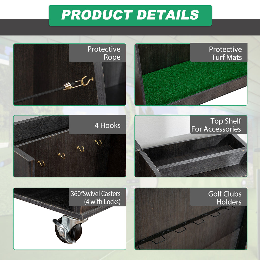 Gray Wooden Golf Bag Storage Rack with 3 Drawers
