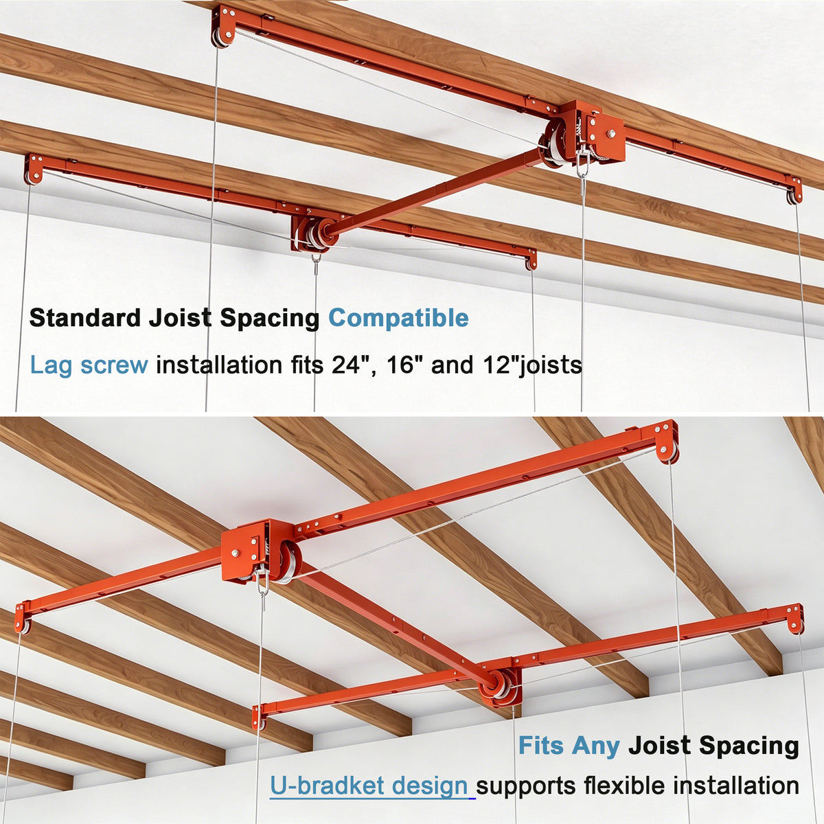 Orange Overhead Garage Storage Rack 4x8 FT for High Ceilings