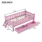 Wood Twin Size Platform Bed with Guardrail and 2 Drawers