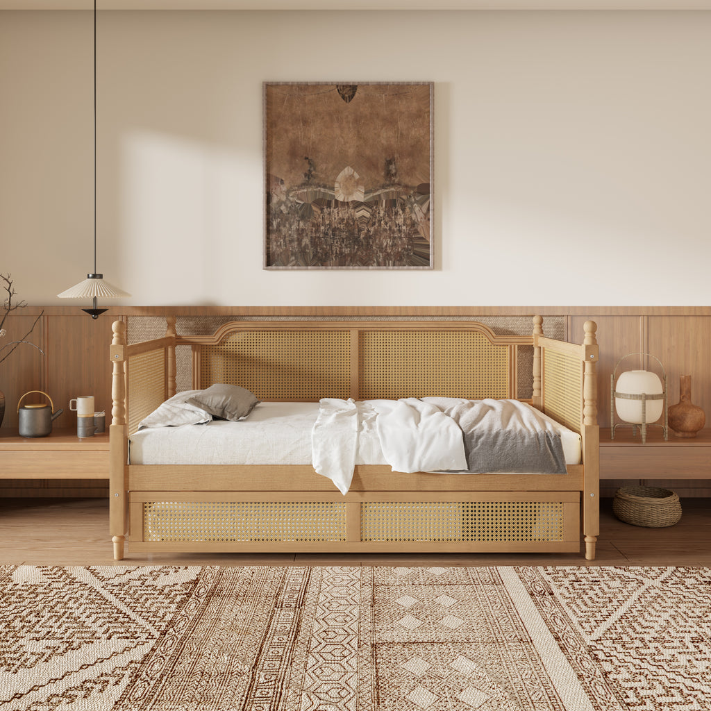 Traditional Style Rattan Full Size Daybed with Trundle
