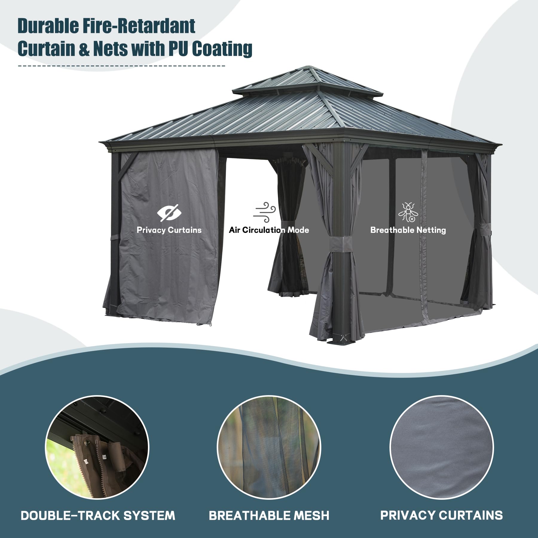 12' X 16' Hardtop Gazebo Outdoor Metal Gazebo