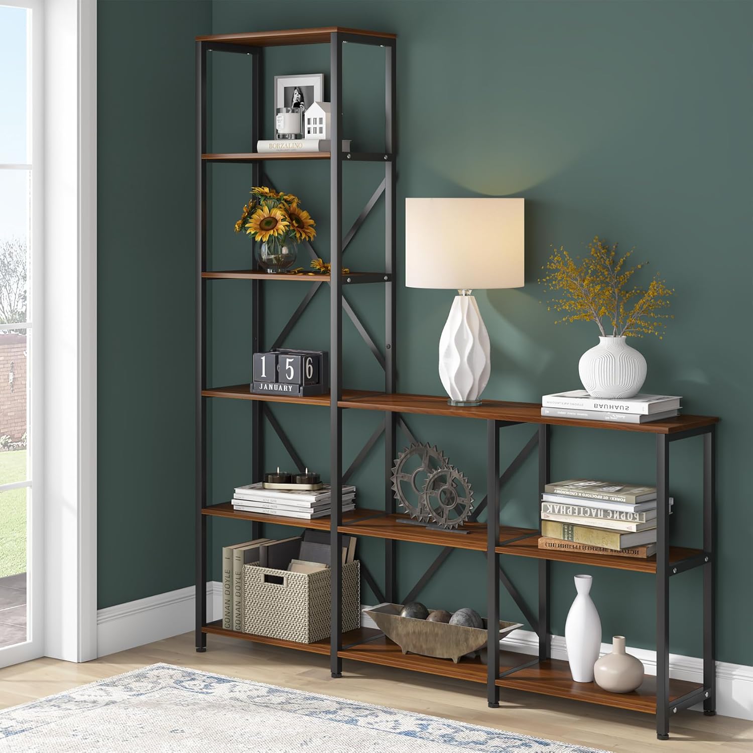 70.87" Tall 6-Tier Rustic Ladder Corner Etagere Bookshelf