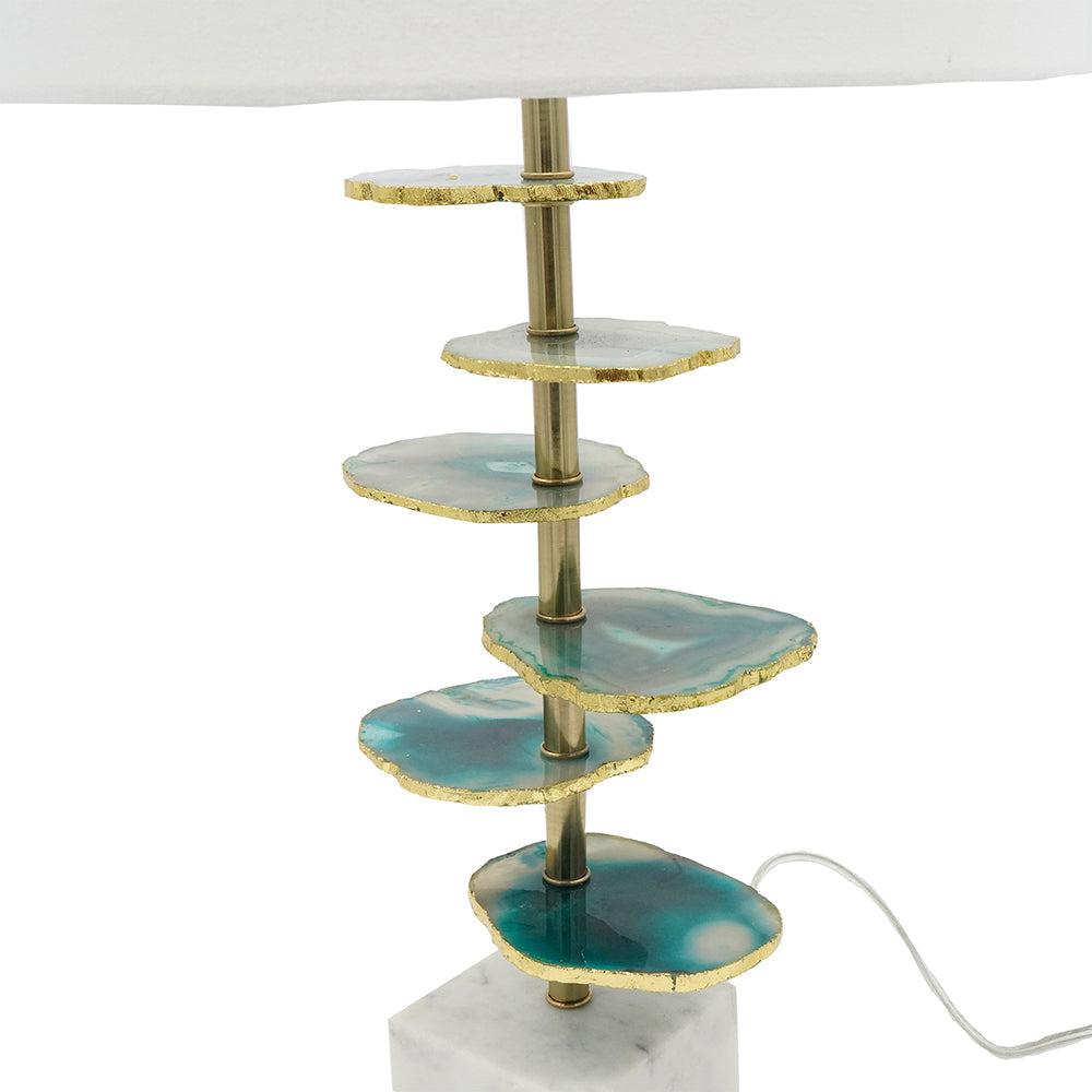 Verdant Agate-Slice Table Lamp with Marble Base