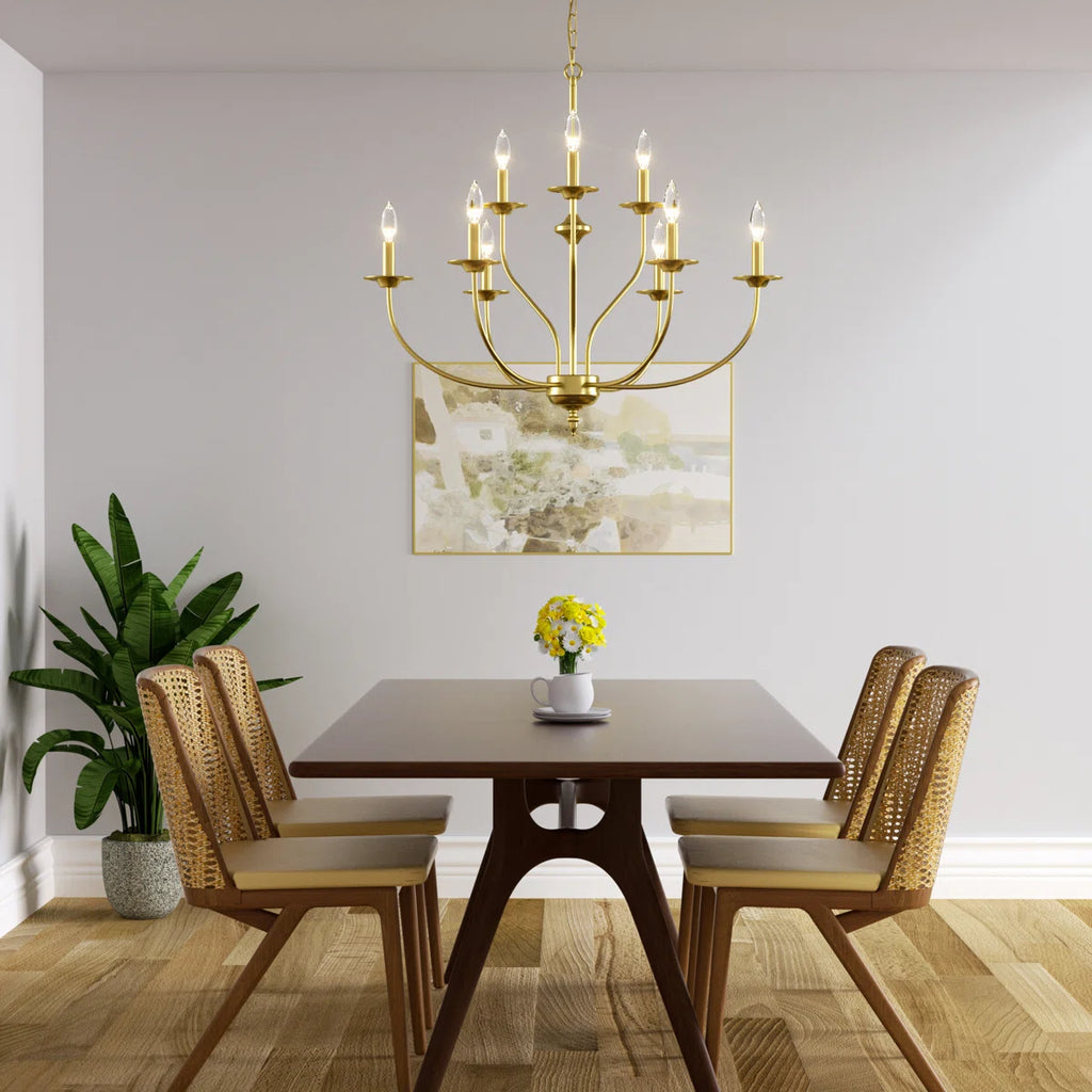 9-Light Dimmable Metal Two-Tier Candle Style Chandelier, Gold, 31-Inch