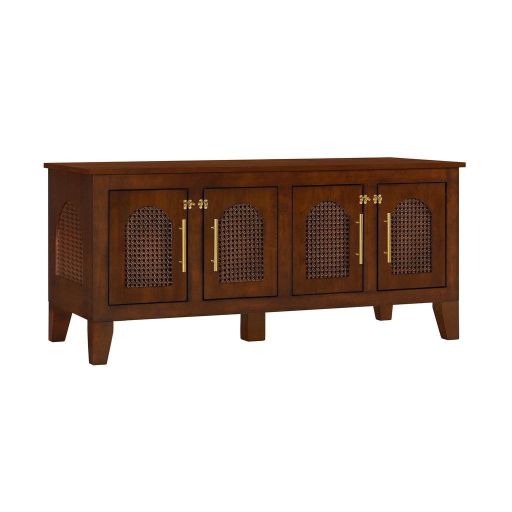 Lars Indoor Rattan Decorated Rubber Wood Dog Crate Cabinet Furniture