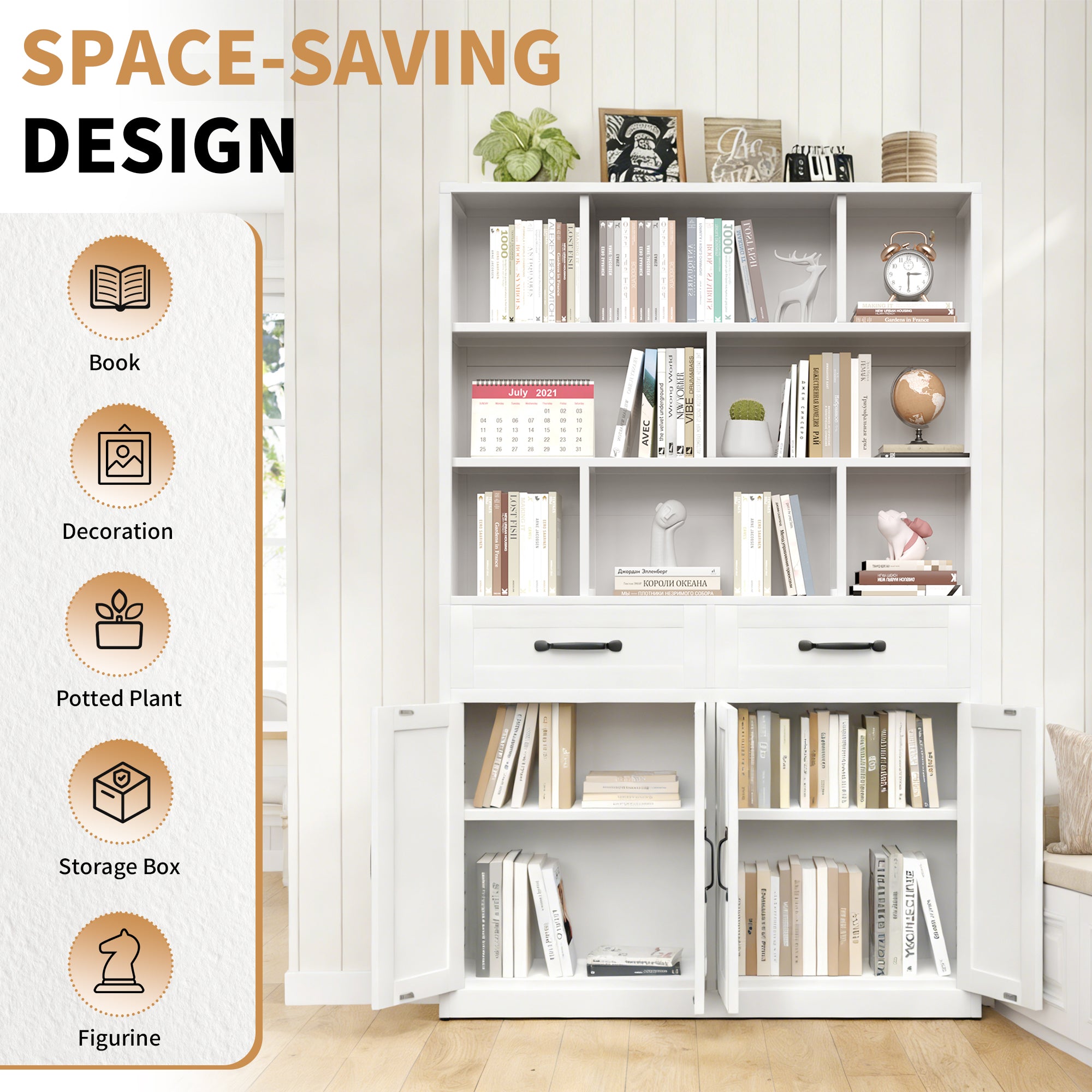 71" H Metal Bookcase with 2 Doors & 2 Drawers