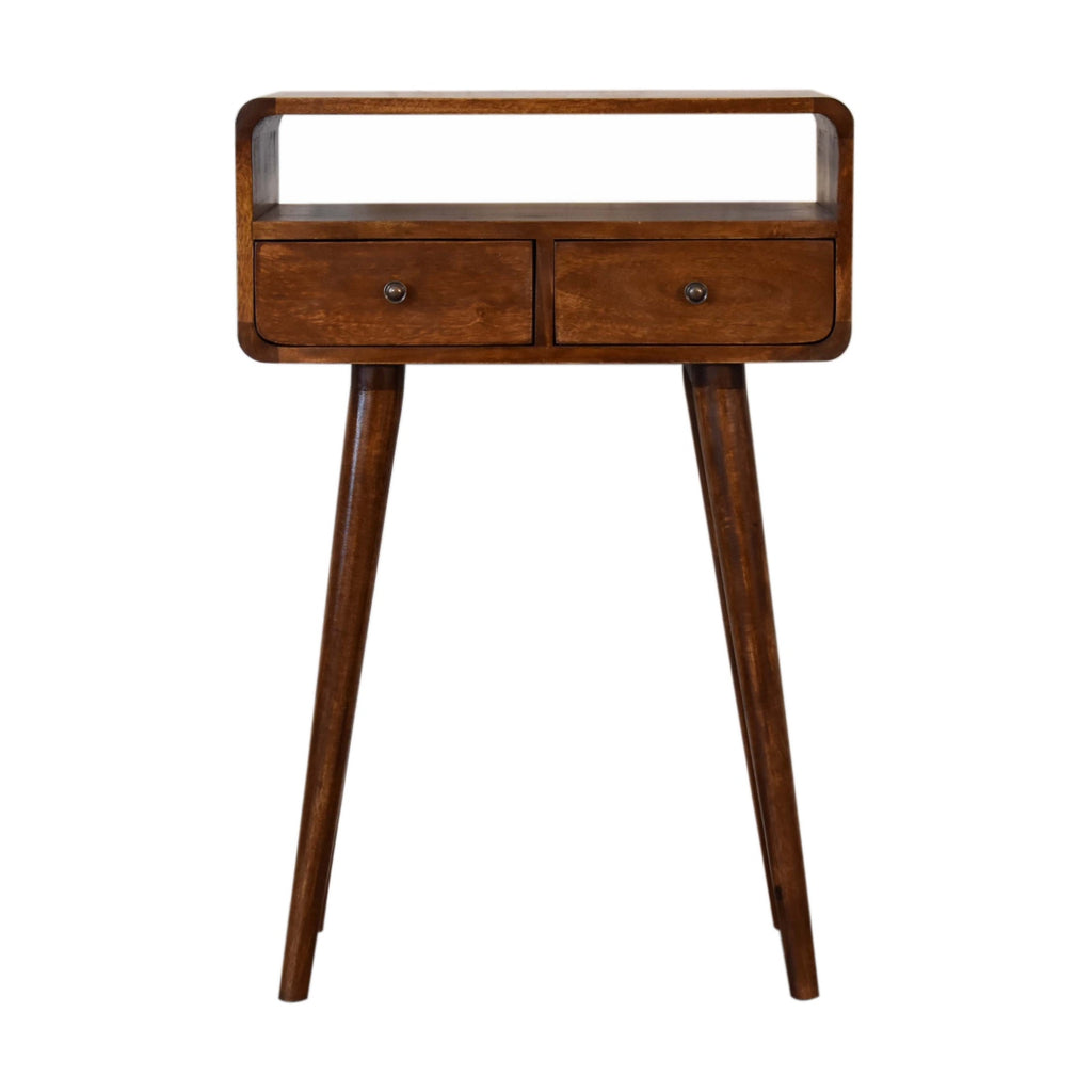 Solid Wood Mini Console Table, 2-Drawers, 1 Open Slot