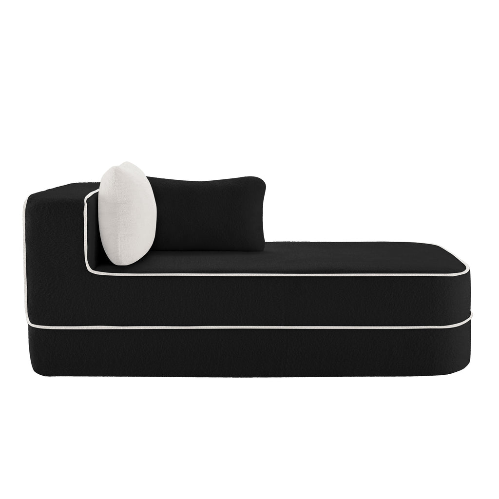 Elysees Right Chaise Sofa W/Pillows Teddy Fabric - Black