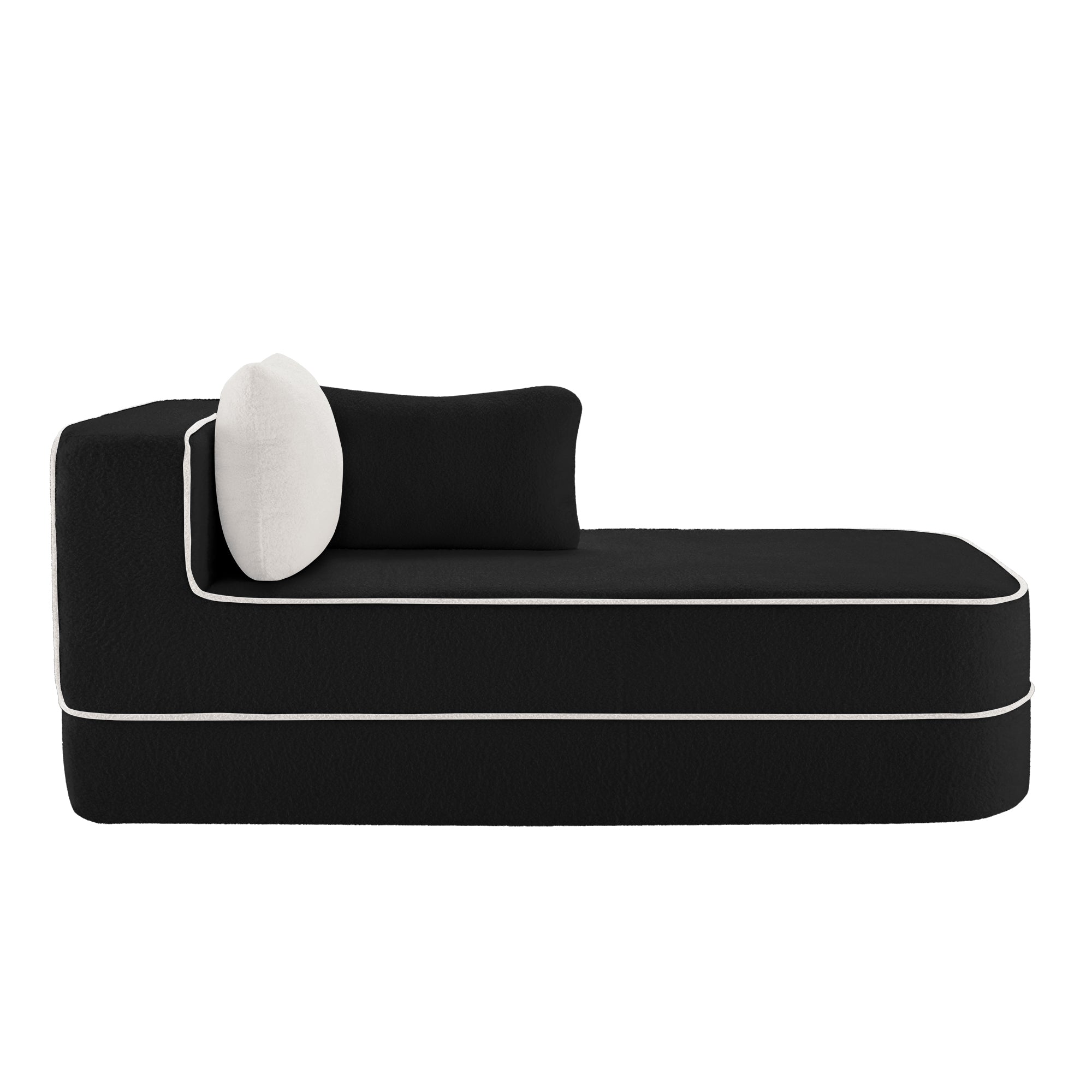 Elysees Right Chaise Sofa W/Pillows Teddy Fabric - Black