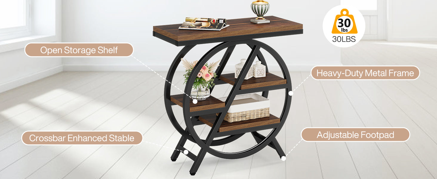 25.59 Inches 3-Tier Narrow End Table with Storage