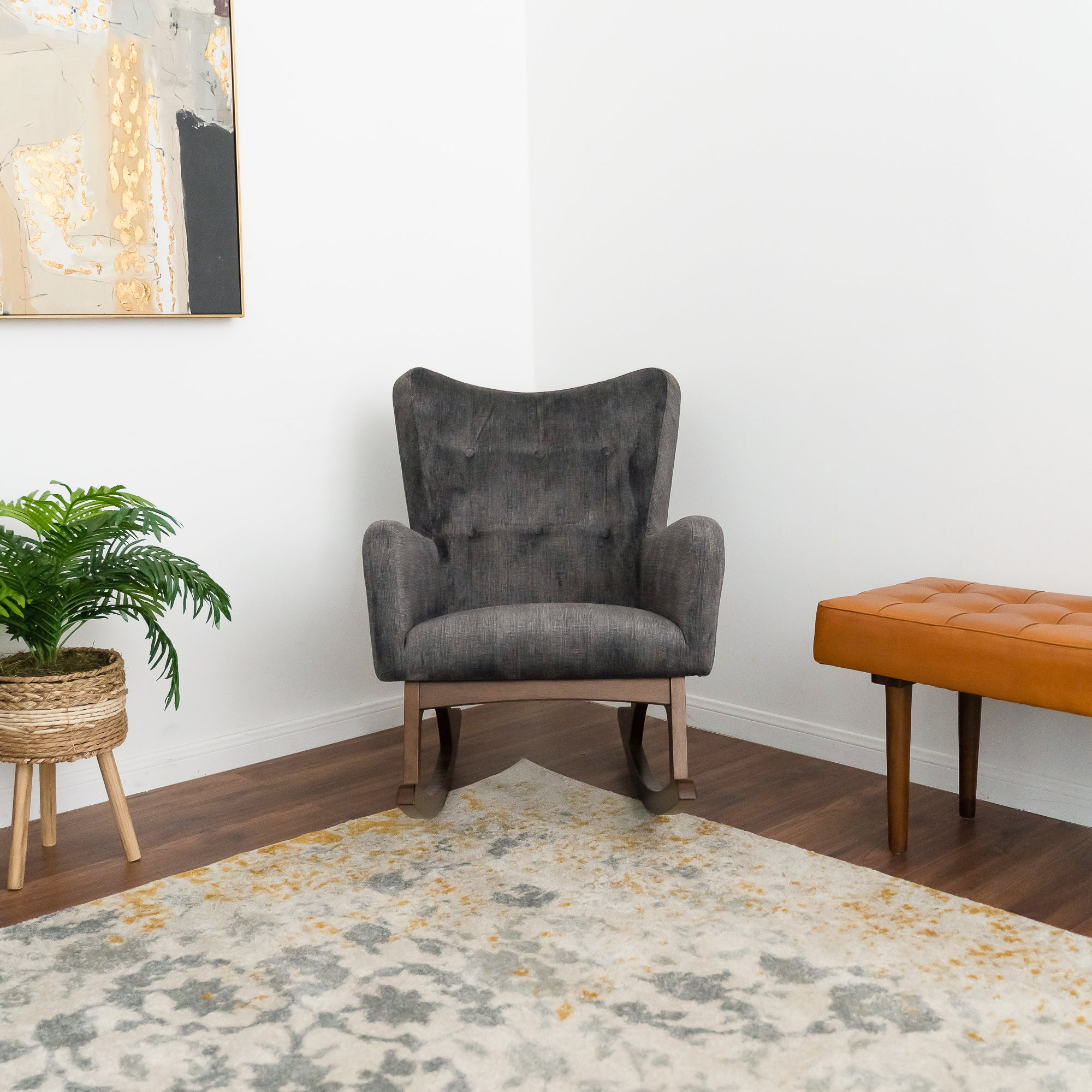 Alistair Solid Wood Rocking Chair with Stain Resistant Fabric