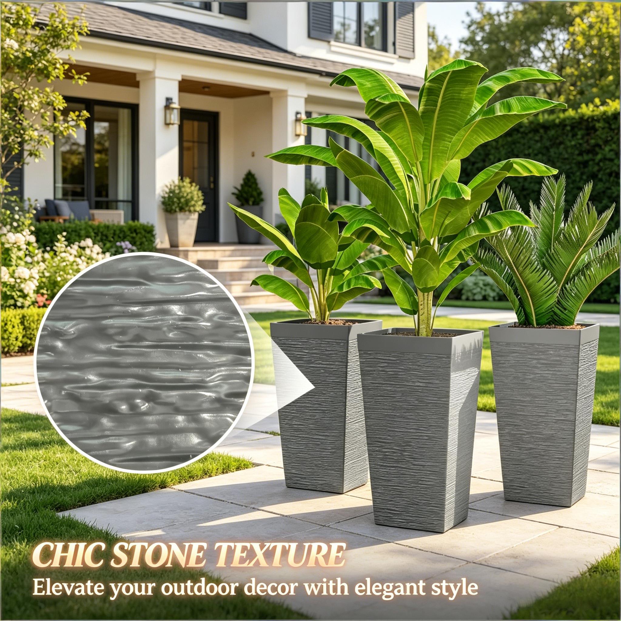 Stackable Design Tapered Planters - 3-Piece Outdoor Set