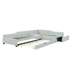 Upholstered Double Twin Size Daybed with Trundle and Drawer