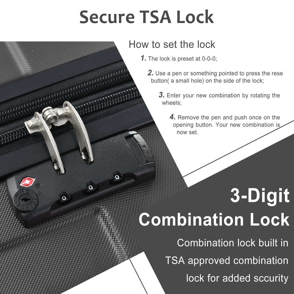 3-Piece Expandable Hard Shell Luggage Set with TSA Lock, Black