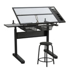 Hand Crank Adjustable Drafting Table with Stool