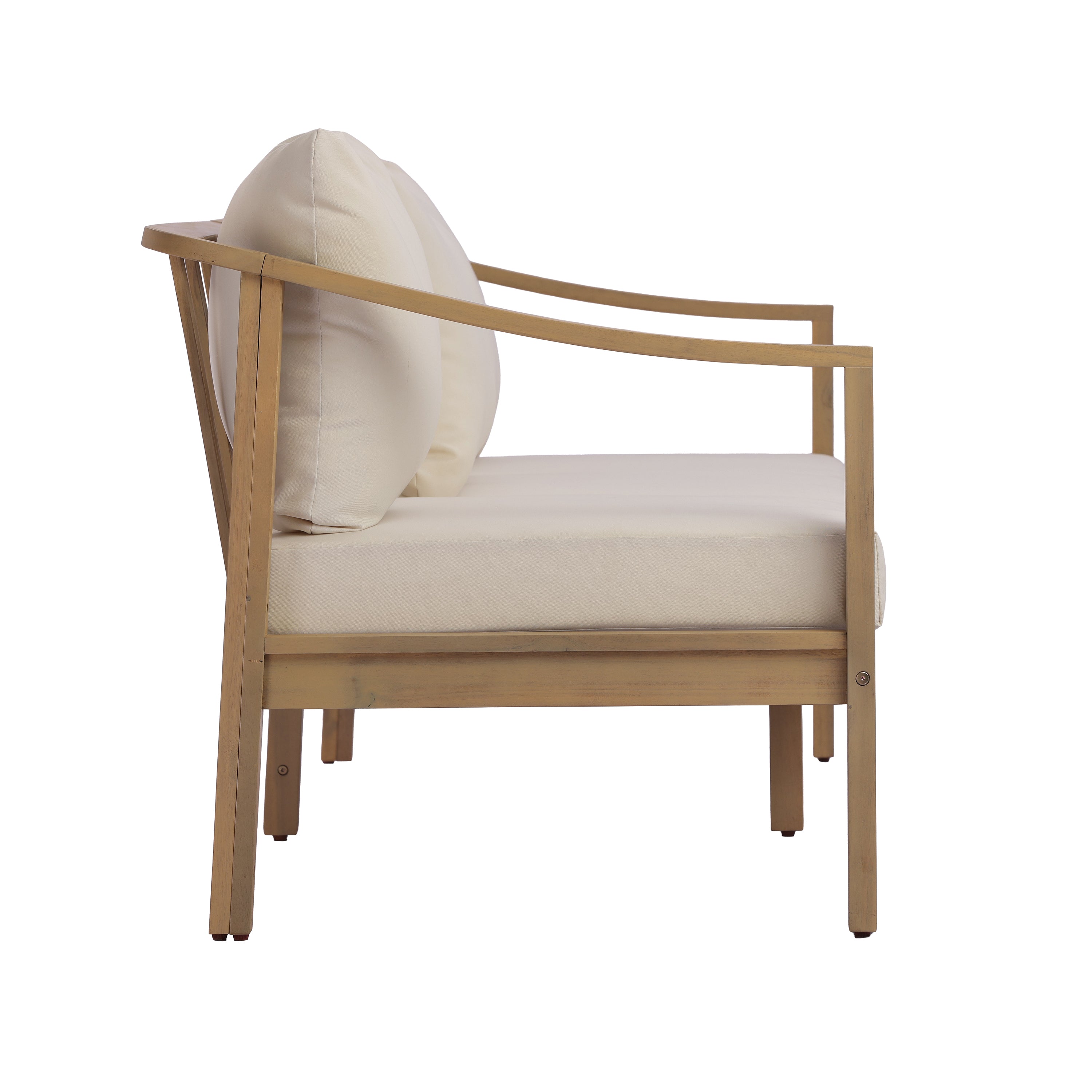 77.95" Outdoor Acacia Wood Frame Three-Seater Sofa