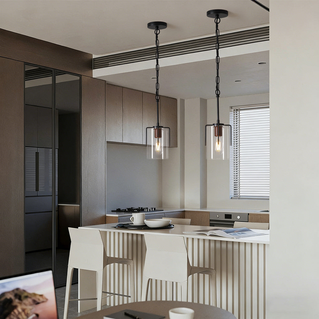 Modern Industrial Pendant Light with Clear Glass Shade