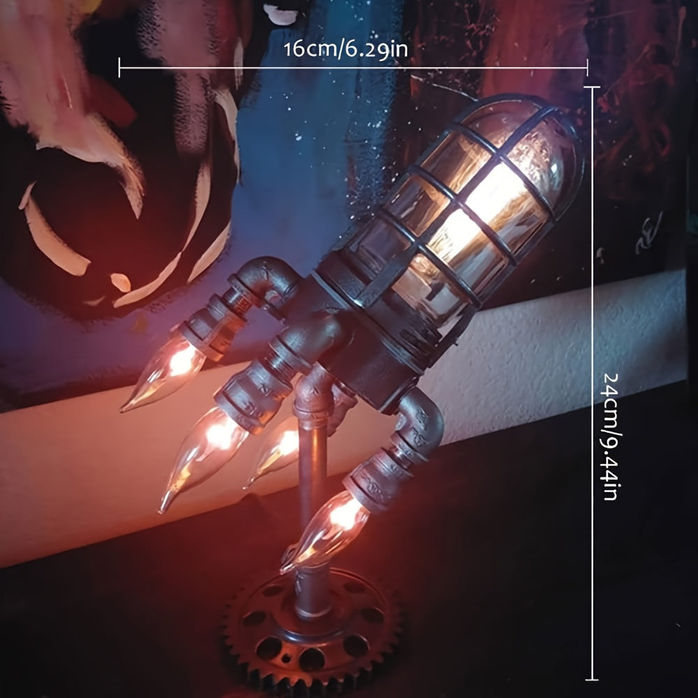 Steampunk Flame Effect Lamp – Remote Control Vintage Industrial Table Light Decor
