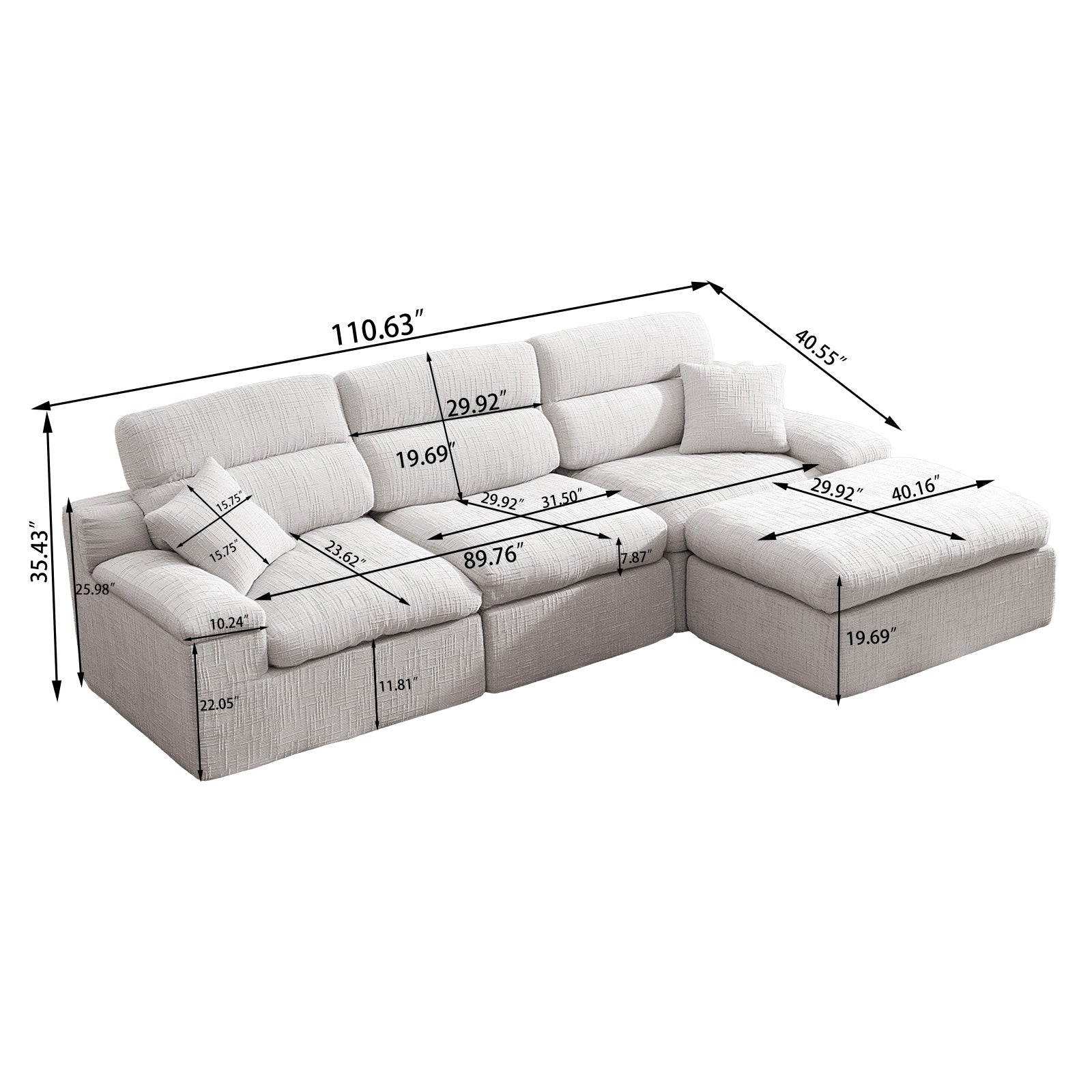Corner Chaise Sofa with High Backrest - Green