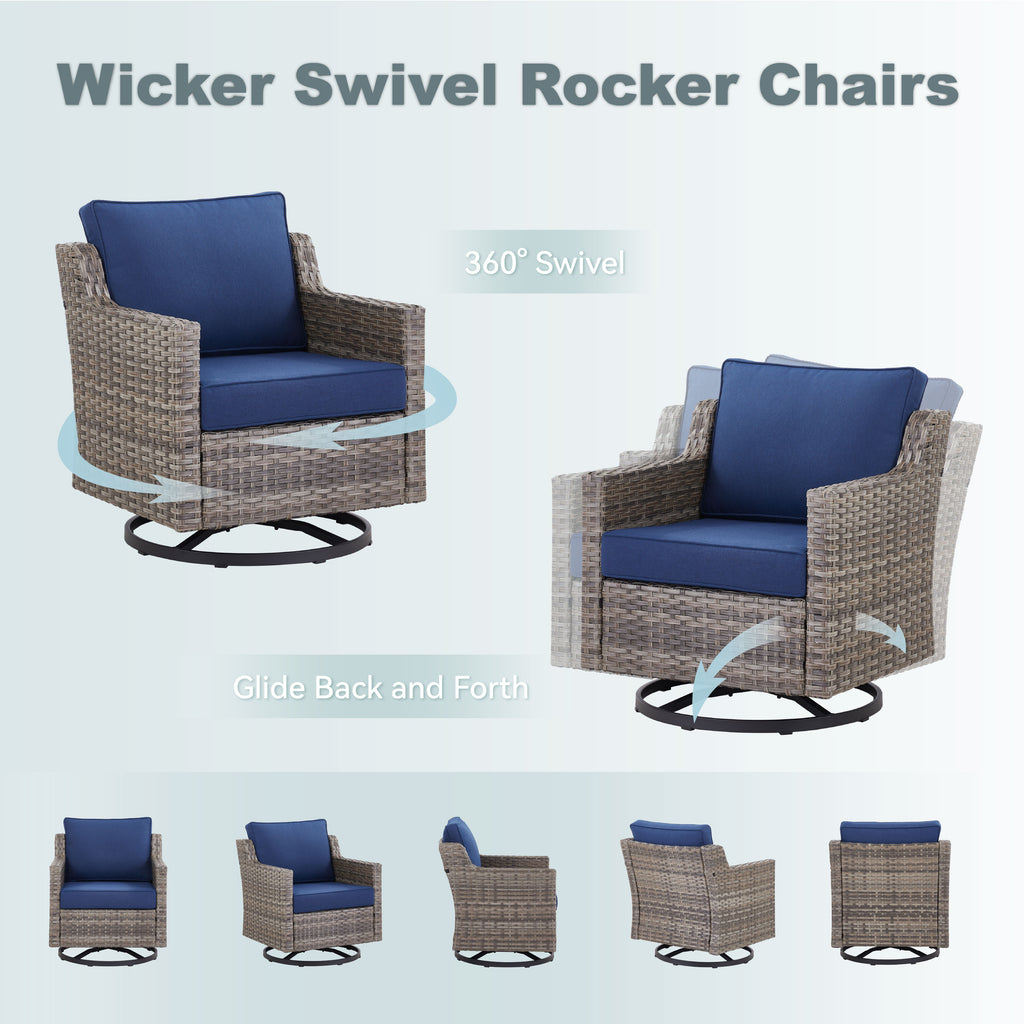 Swivel Outdoor Chairs Set of 2 with Glass-Top Side Table