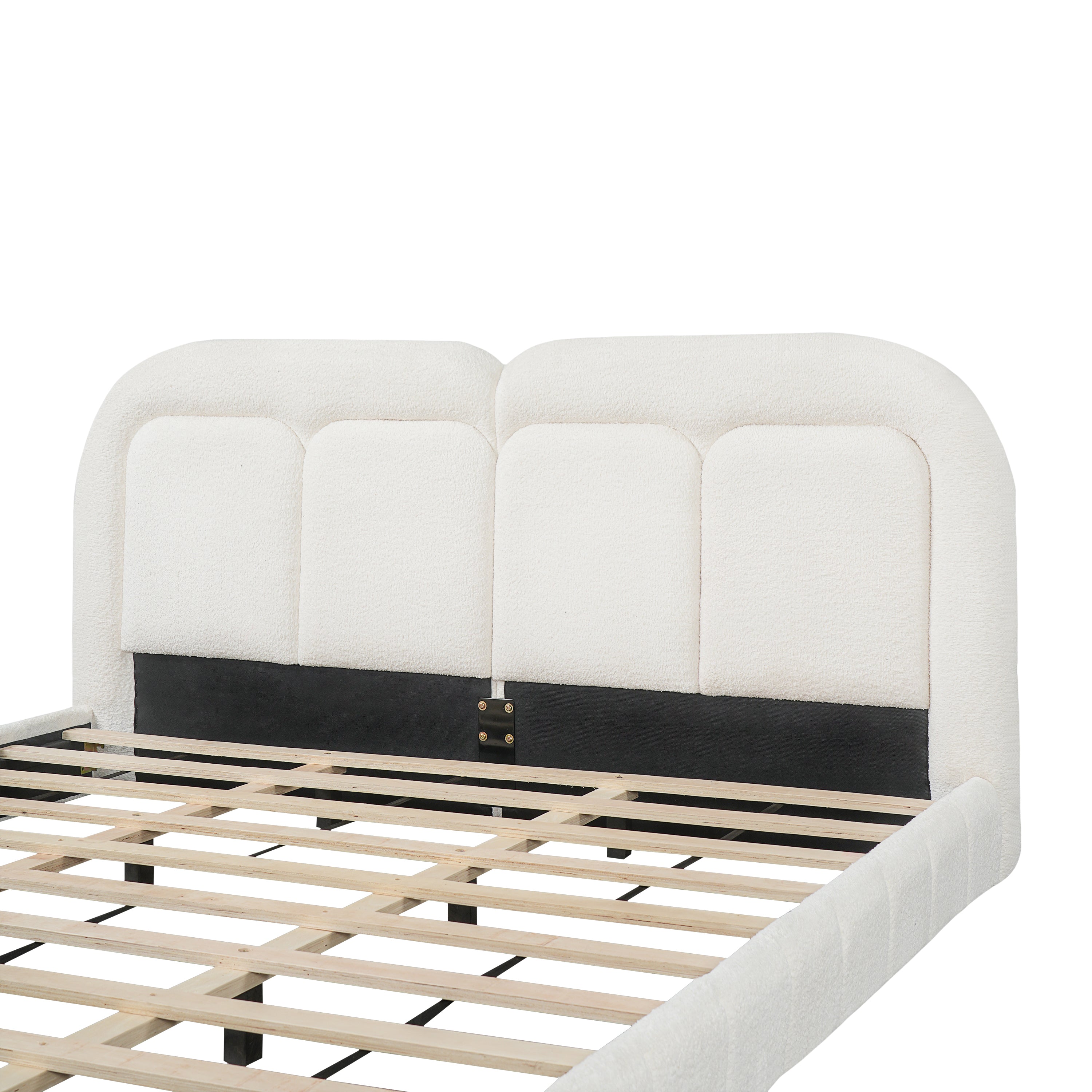 King Size Boucle Upholstered Platform Bed with Tufted Headboard
