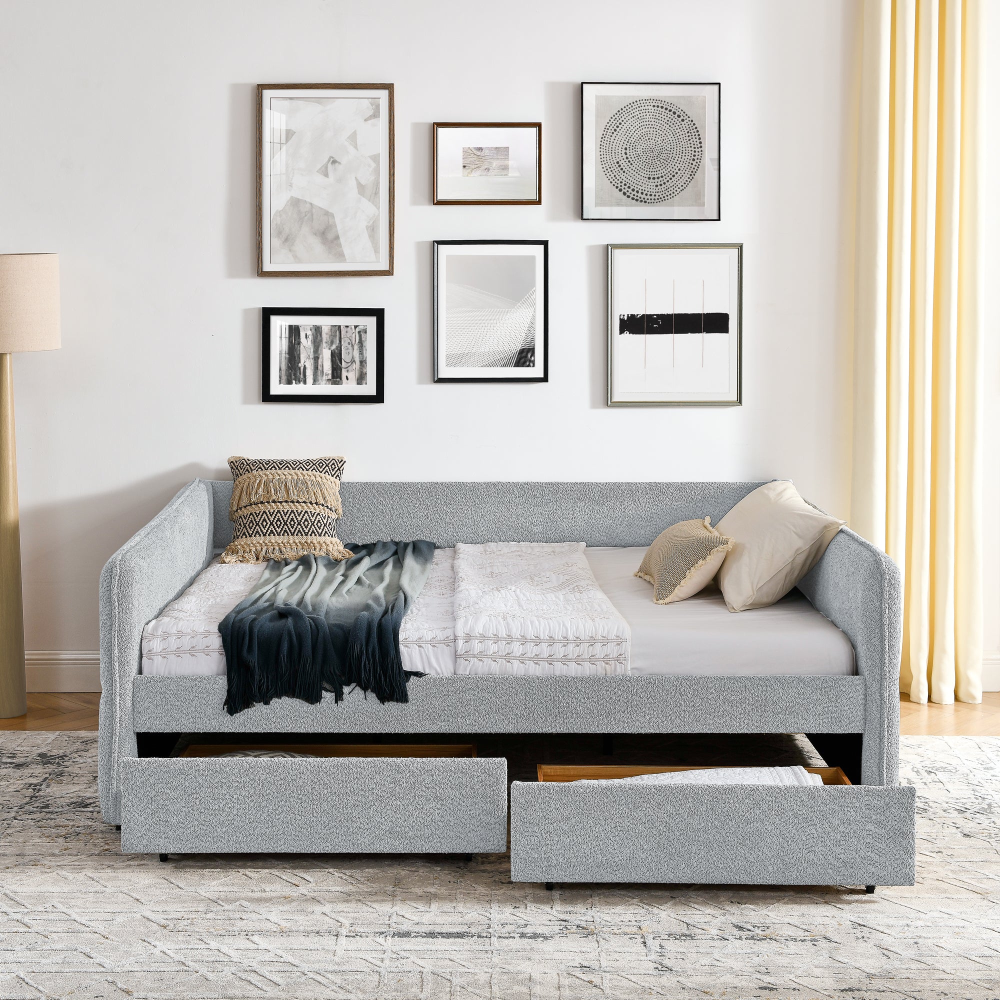 Tufted Daybed with Trundle and Two Drawers - Queen Size