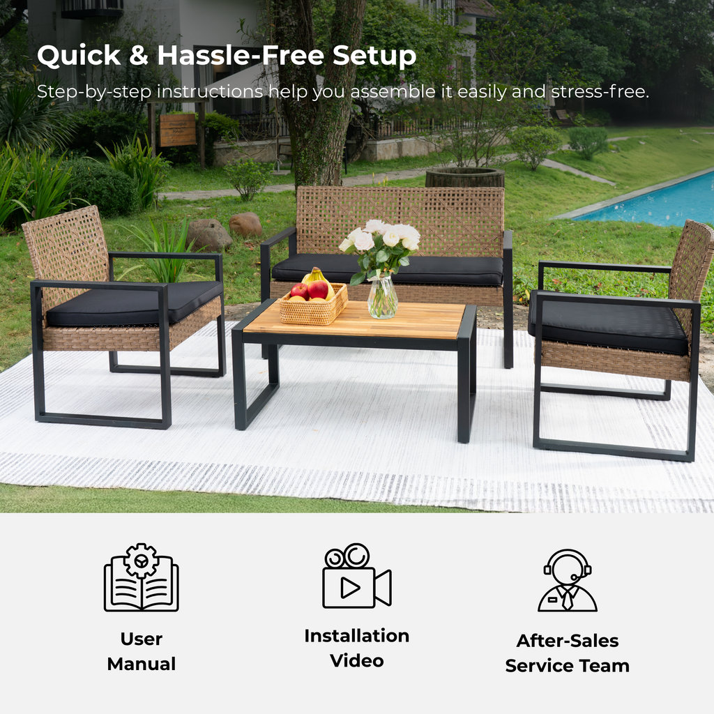 4-Piece Patio Furniture Set Outdoor Balcony Porch Garden