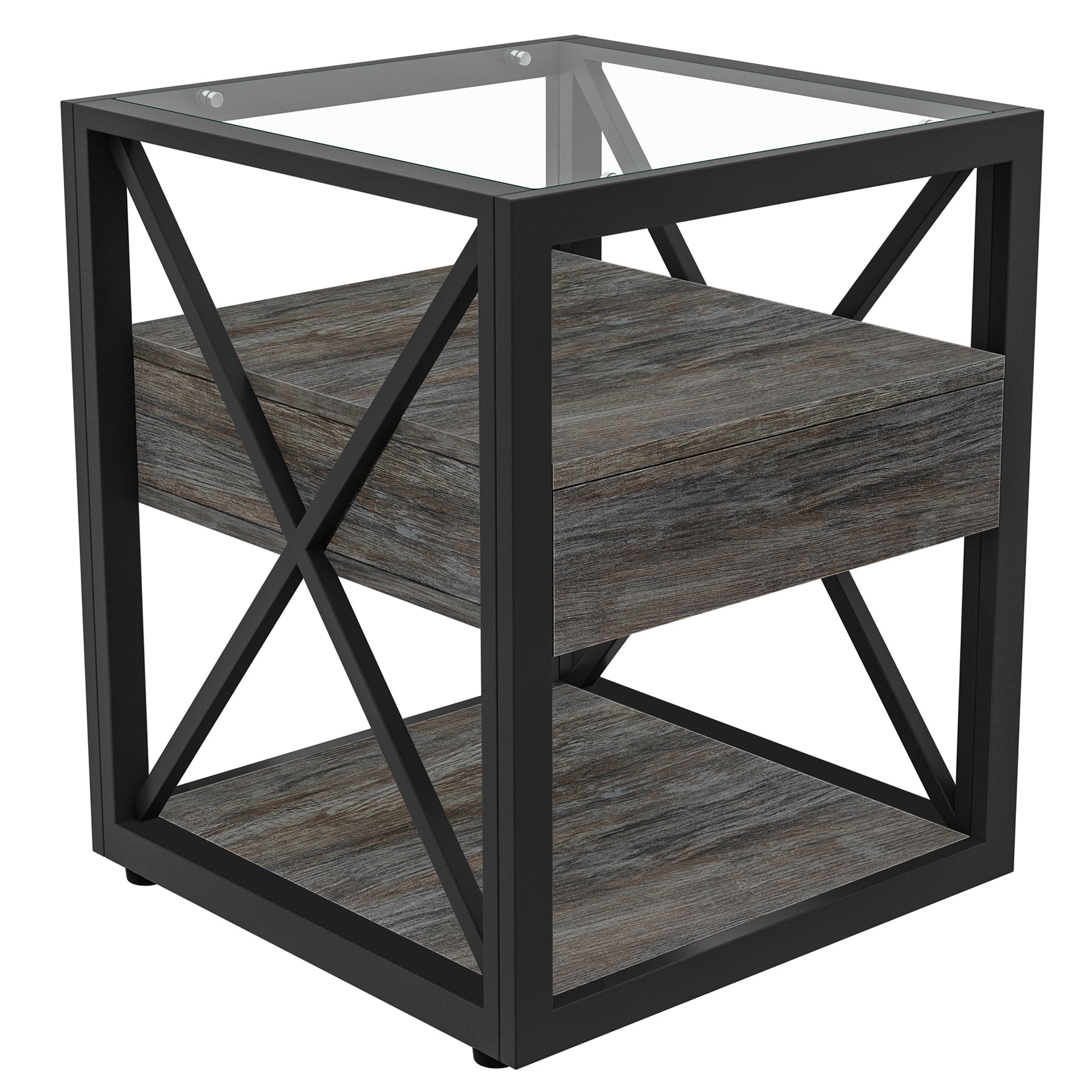 Set of 2 Modern End Tables with Drawer - Nightstand