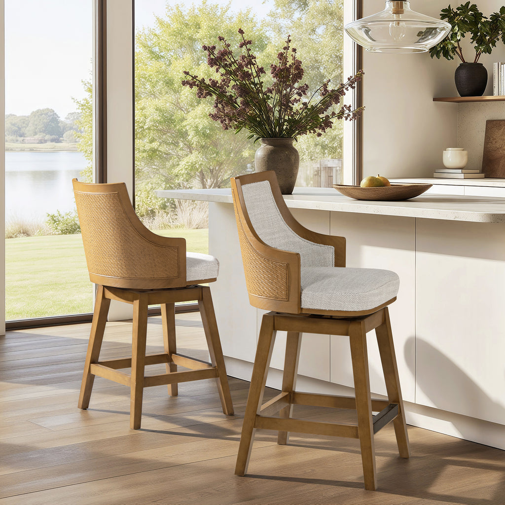 Bahama 26" Cane Rattan High-Back Swivel Counter Stool