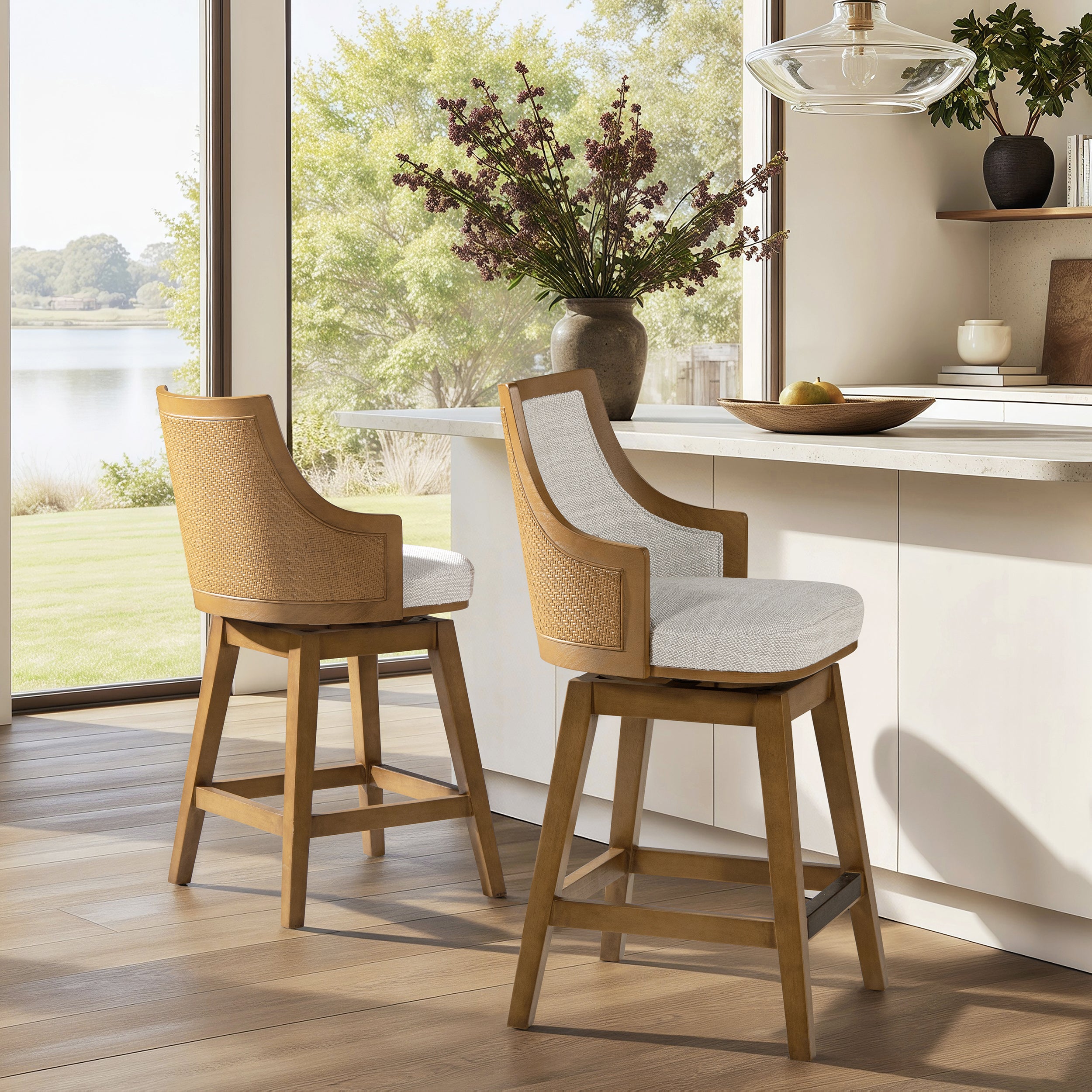 Bahama 26" Cane Rattan High-Back Swivel Counter Stool