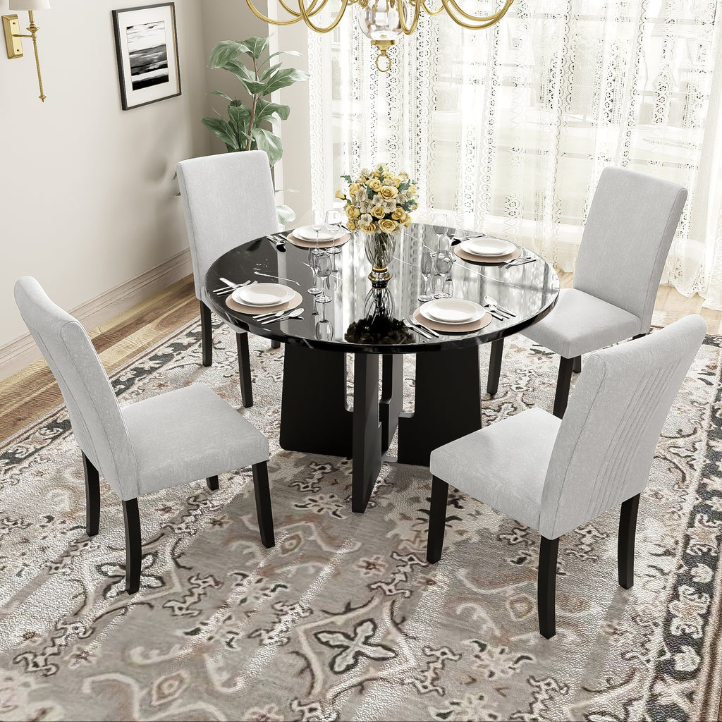 5-Piece Round Dining Table Set with Upholstered Chairs