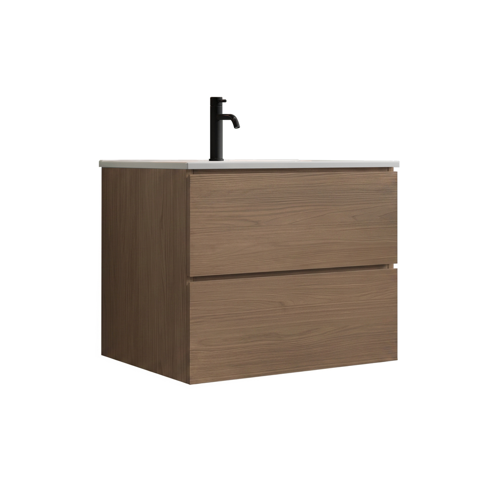 TIA 24-Inch Wall Mount Bathroom Vanity, Walnut Brown