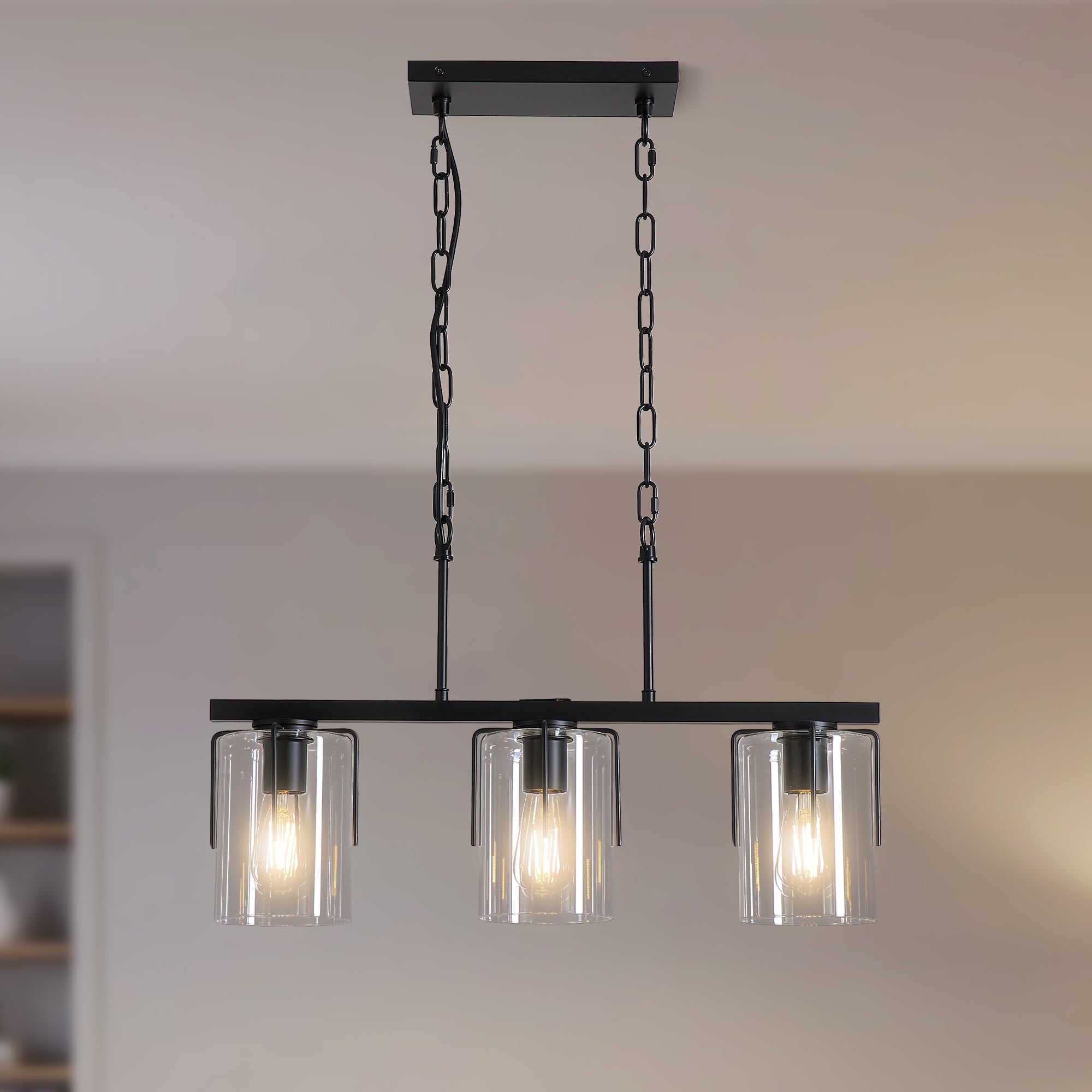 3-Light Matte Black Linear Pendant Light