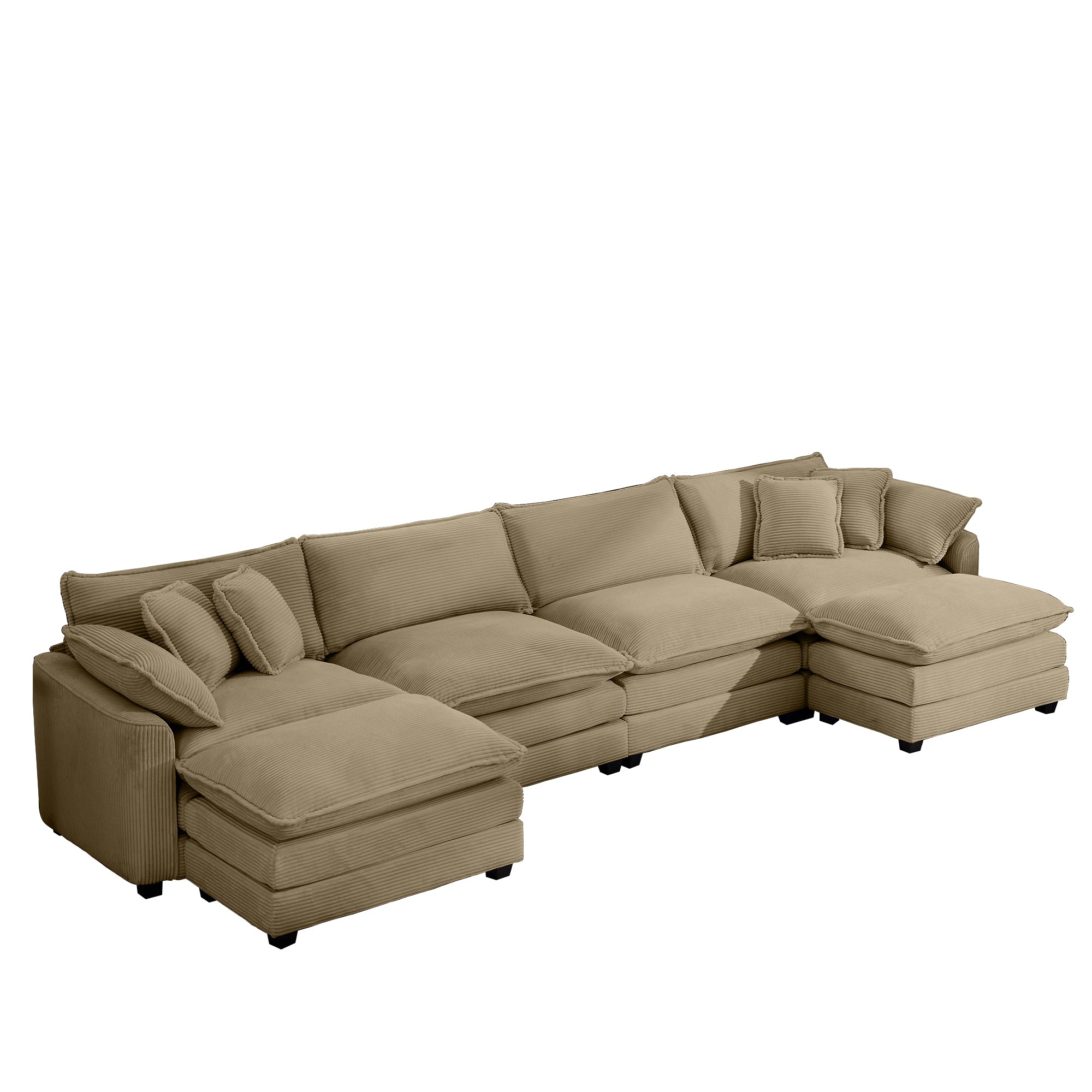 Corduroy Sofa - Modern Upholstered 4 Seater with Footstools