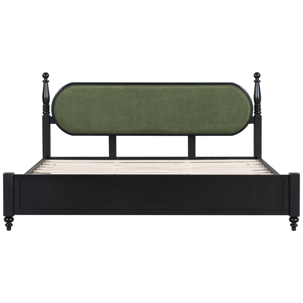 King Bed Frame, Solid Wood Platform with Slats, Modern