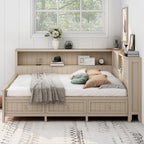 Full Size Wood Daybed with Storage Shelves and 3 Drawers, Antique
