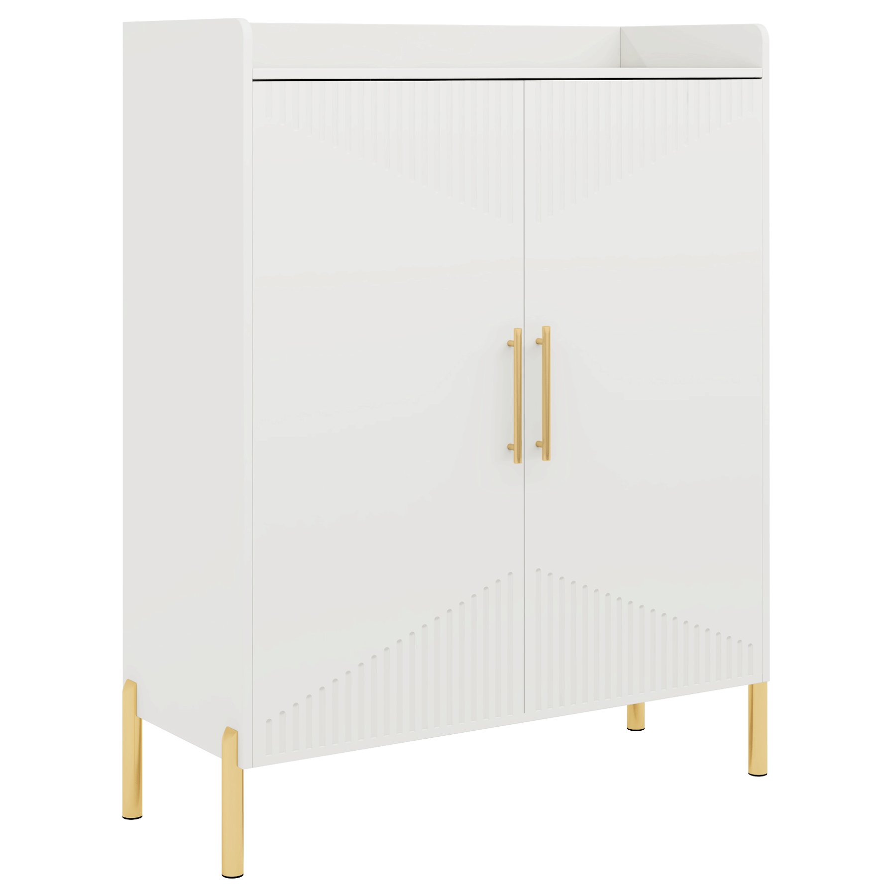 35.43 Inch White and Gold Shoe Cabinet