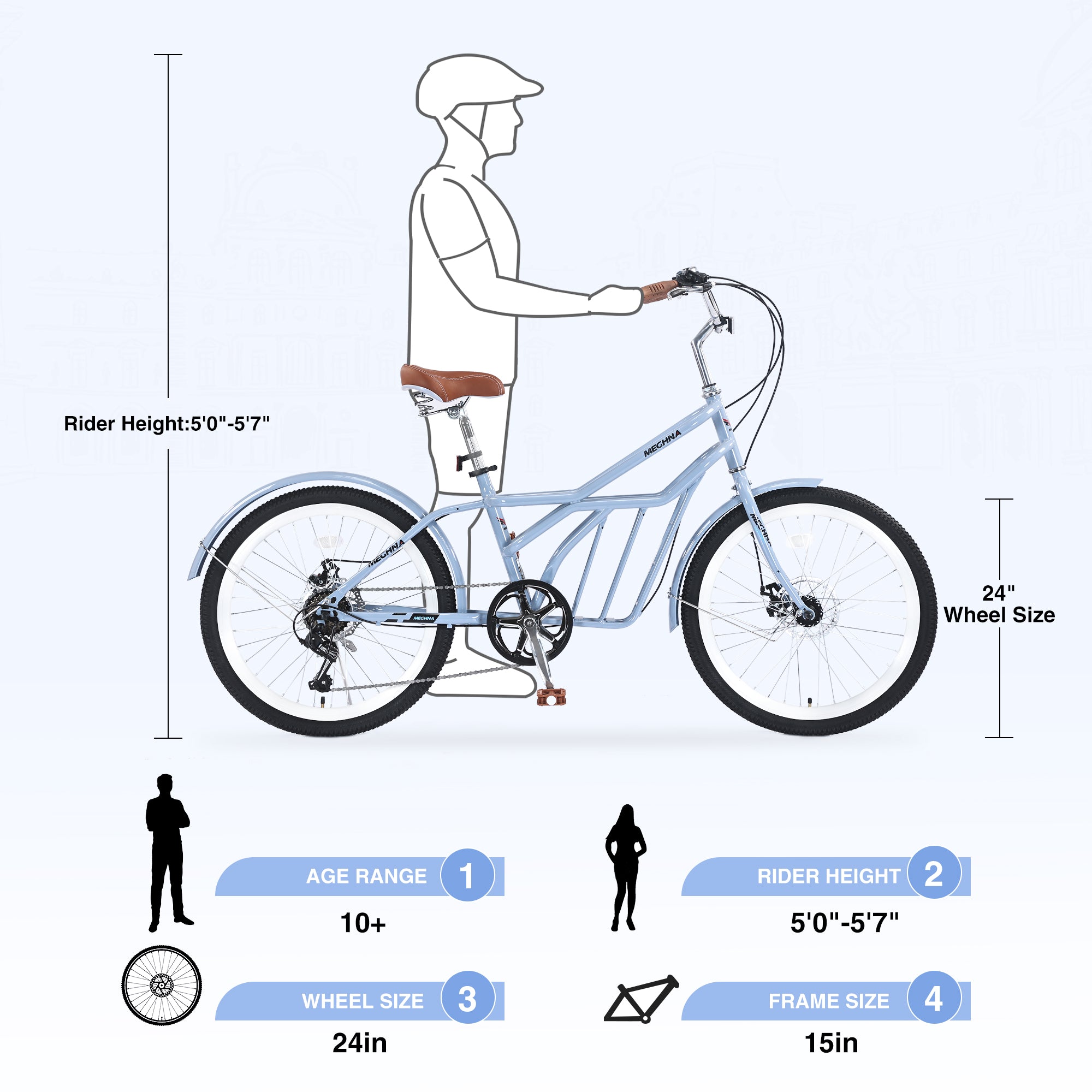 6 Speed Steel Frame 24 Inch Commuter Bike for Adults