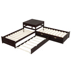 L-Shaped Platform Bed with Trundle and Built-in Desk
