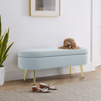 Ottoman Oval Storage Bench, Flannel with Metal Legs-Cyan