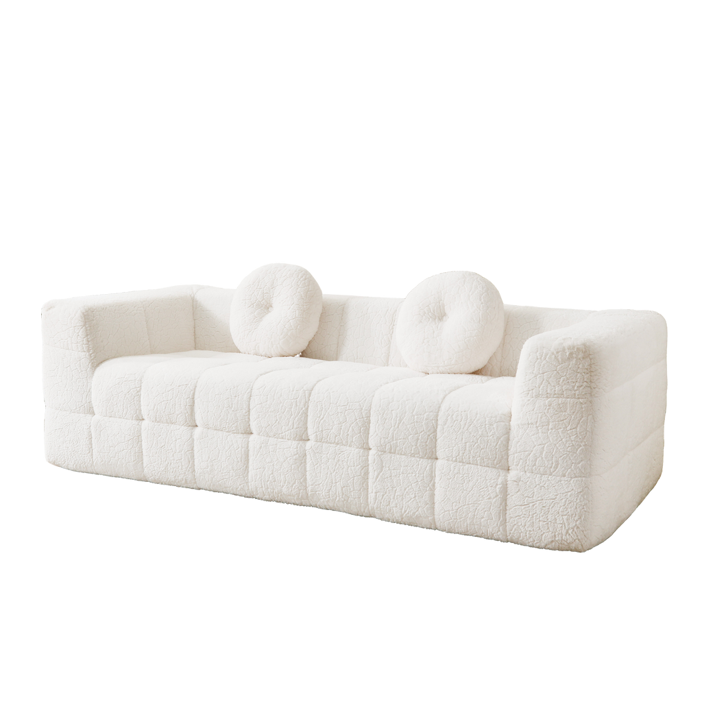 84.6-Inch Modern Boneless Couch with Two Circular Throw Pillows