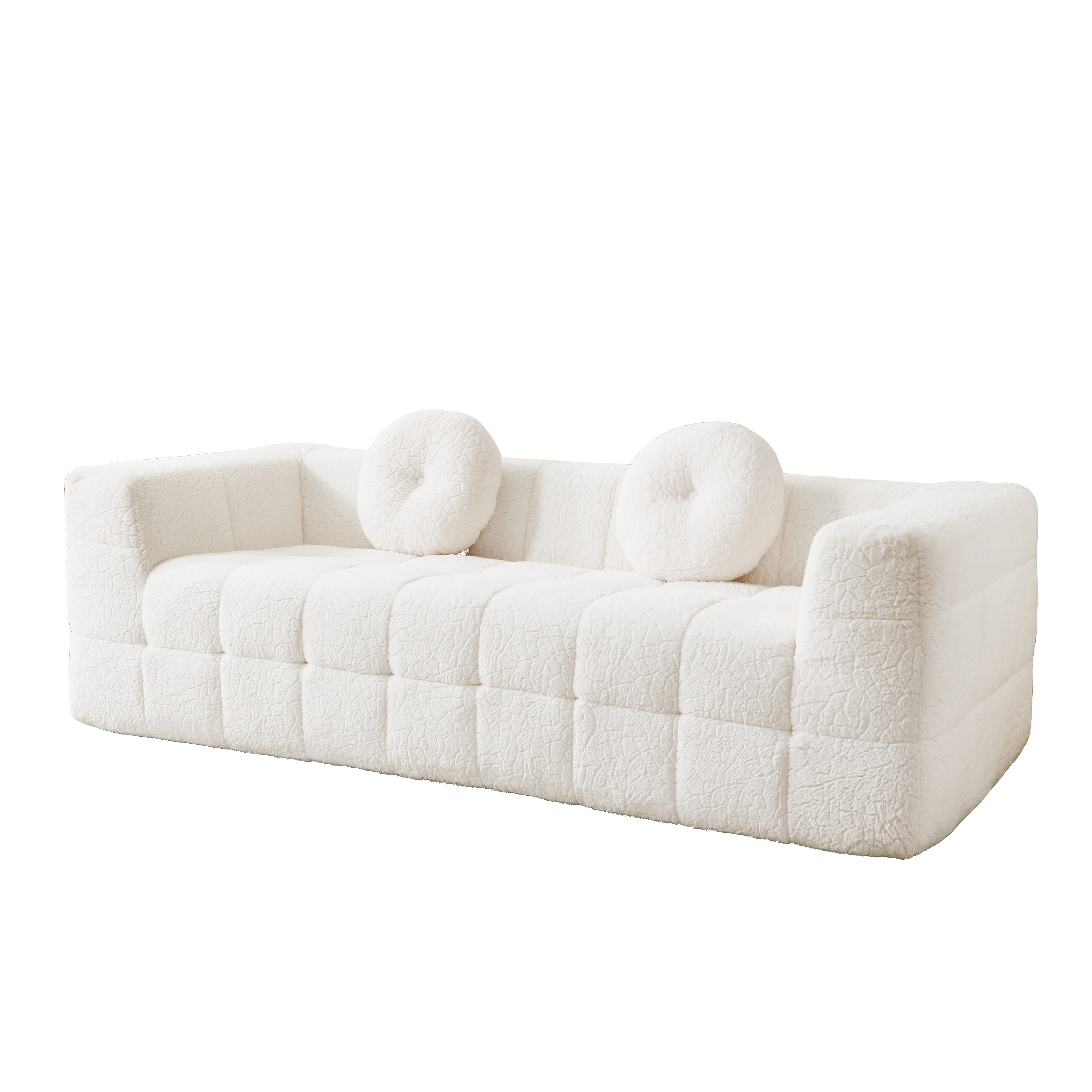 84.6-Inch Modern Boneless Couch with Two Circular Throw Pillows