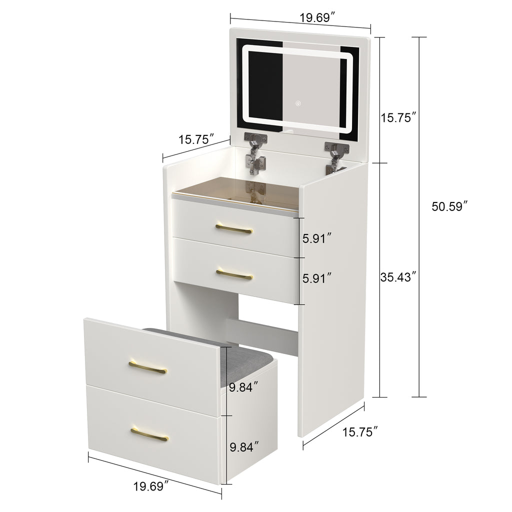 3 in 1 Vanity Desk with Open Top Mirror