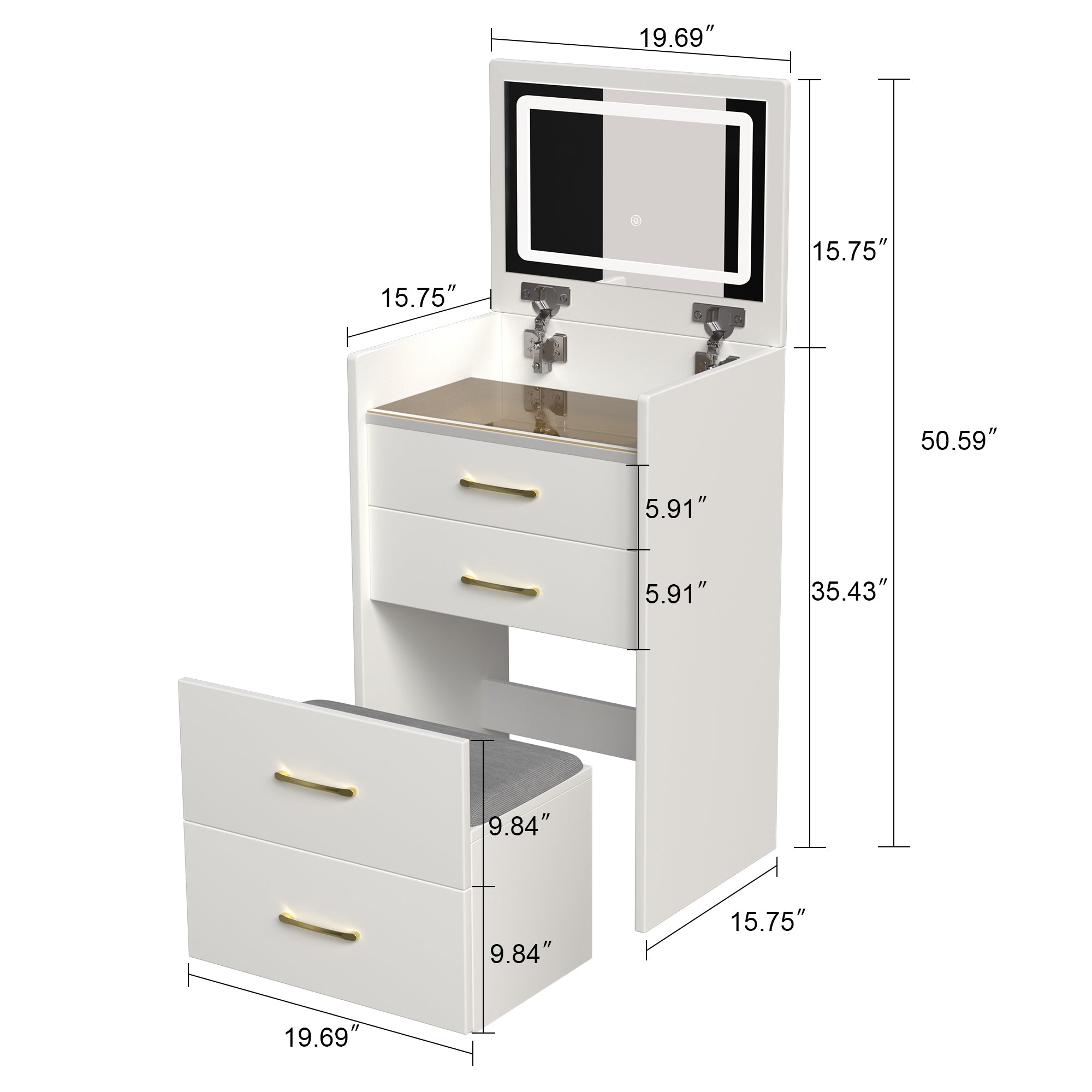 3 in 1 Vanity Desk with Open Top Mirror