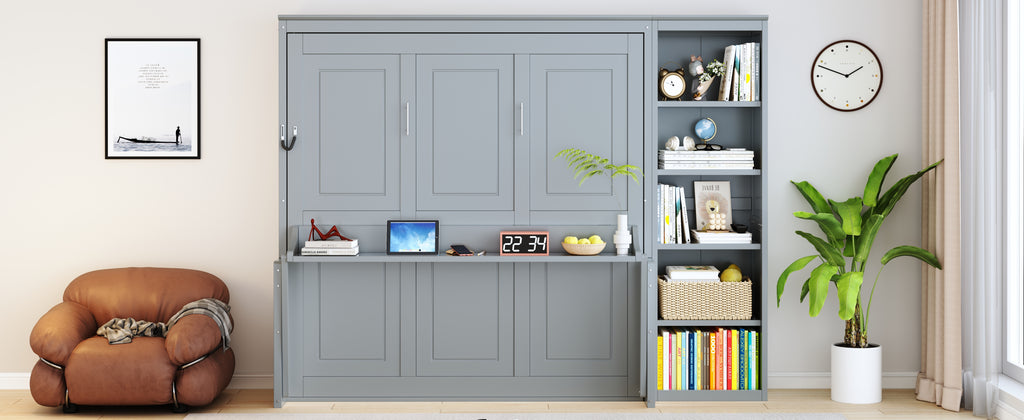Queen Size Murphy Bed with Desk and Bookshelf