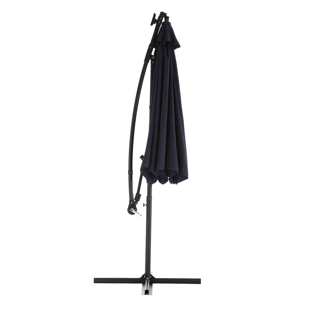 10ft Solar LED Offset Hanging Market Patio Umbrella - Navy Blue