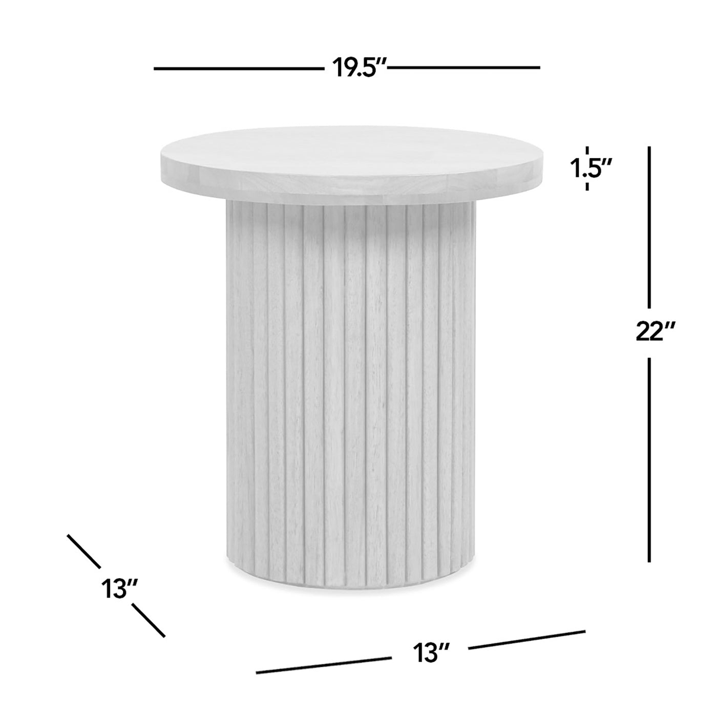 Kenzie 19.5" Fluted Pillar Round Accent Side Table, Light