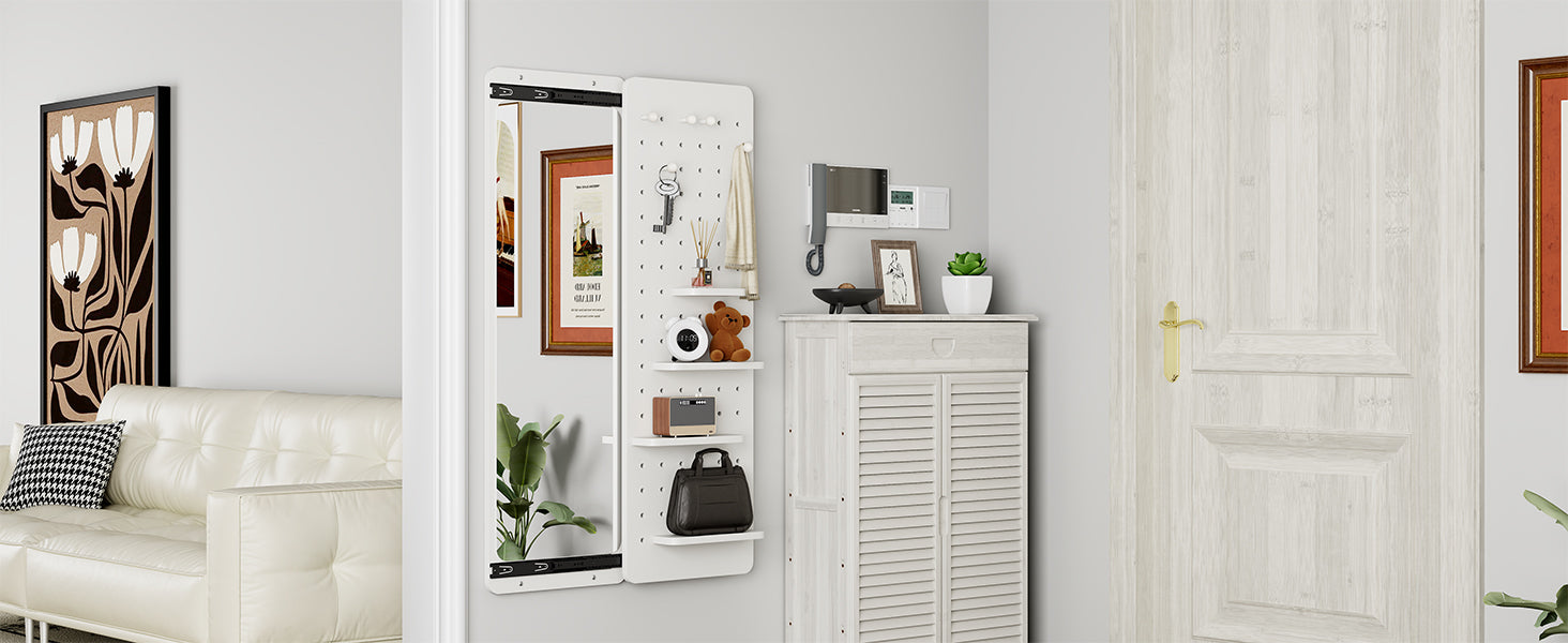 Wall-Mounted Full-Length Mirror - 47.6 x 15.7 Inch - White