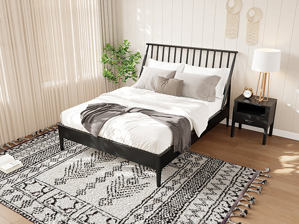 Solid Bamboo Wood Spindle Platform Queen Bed